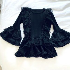 Black Lace Bell-Sleeve Top